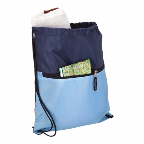Drawstring Sport Bag With Zip Pocket - 210D - Image 3