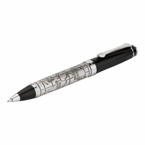 Brass Ballpoint Pen with Antique Etched World Design