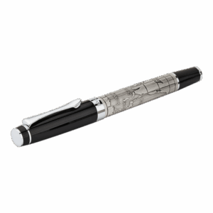 Brass Rollerball Pen with Antique Etched World Design