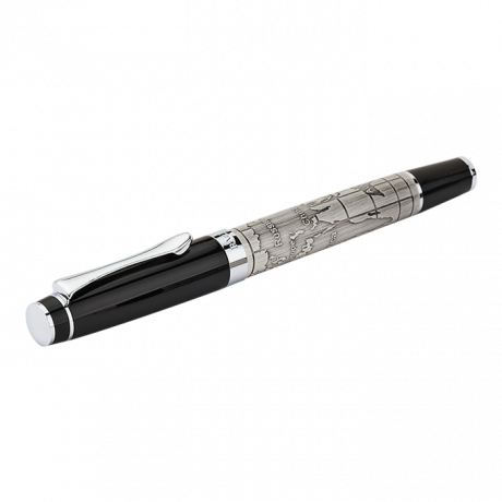 Brass Rollerball Pen with Antique Etched World Design