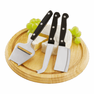 Wooden Cheese Board with 3 Knives