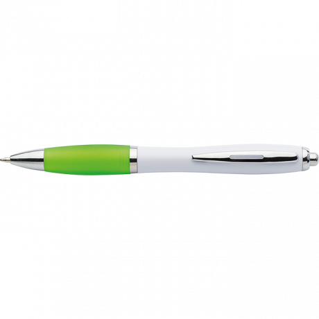 White Barrel Curved Design Ballpoint Pen with Coloured Grip - Image 9