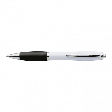 White Barrel Curved Design Ballpoint Pen with Coloured Grip