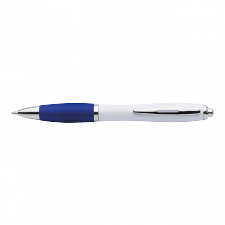White Barrel Curved Design Ballpoint Pen with Coloured Grip - Image 3