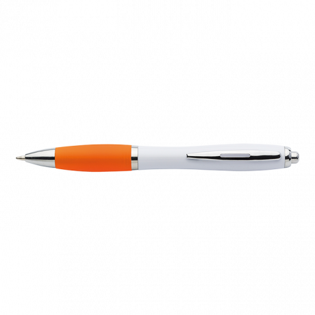 White Barrel Curved Design Ballpoint Pen with Coloured Grip - Image 5