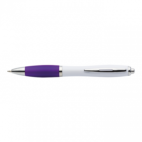 White Barrel Curved Design Ballpoint Pen with Coloured Grip - Image 10