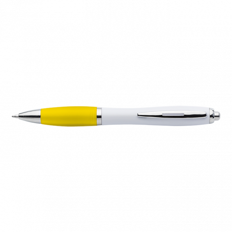 White Barrel Curved Design Ballpoint Pen with Coloured Grip - Image 4