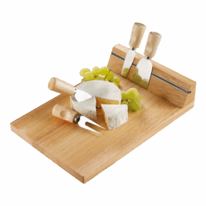 Wooden Cheese Board with Magnetic Strip and 4 Knives