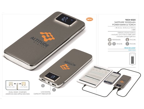 Sapphire 10000mAh Power Bank and Torch