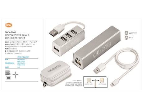 Odeon Power Bank and USB Hub Tech Set